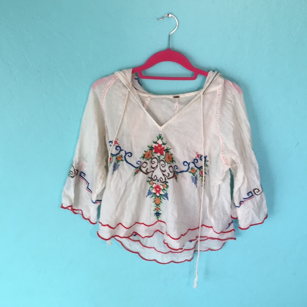 Free People Embroidered Top with Hood