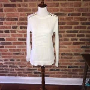 Michael Kors White Sweater with gold zipper detail