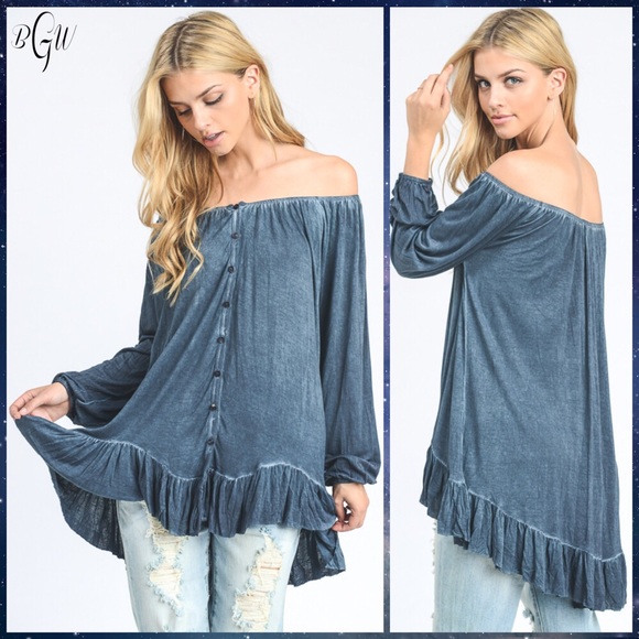 Milly blue long sleeve off shoulder top