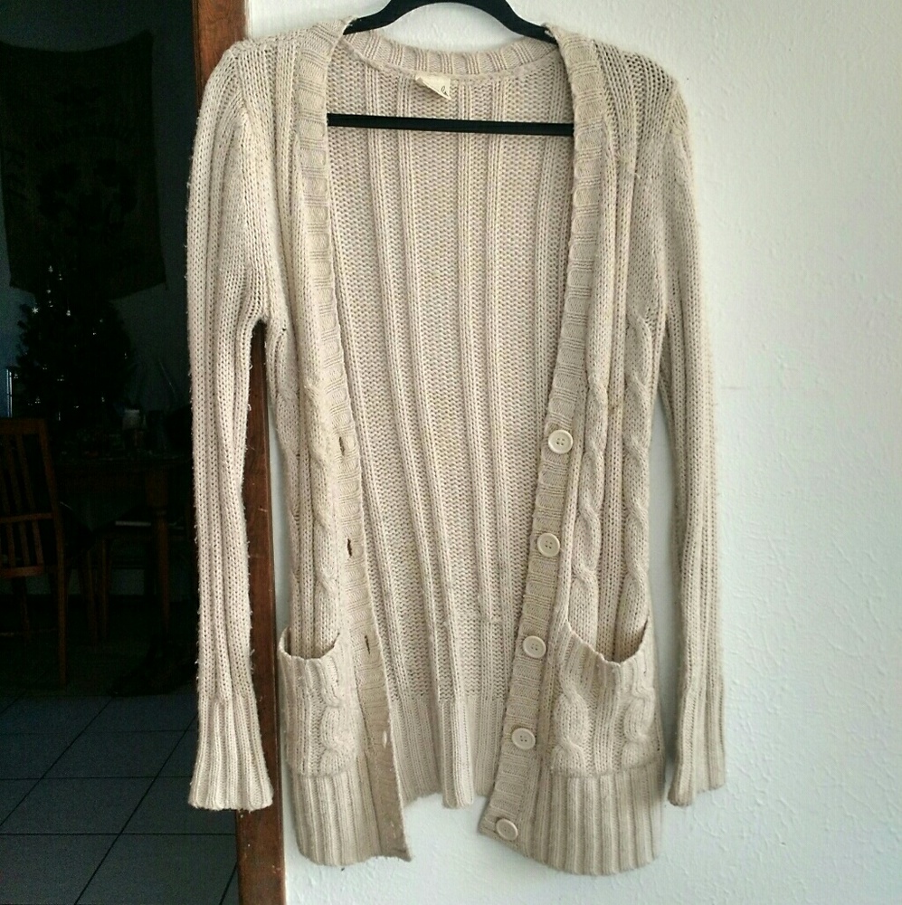 Beige knit long cardigan