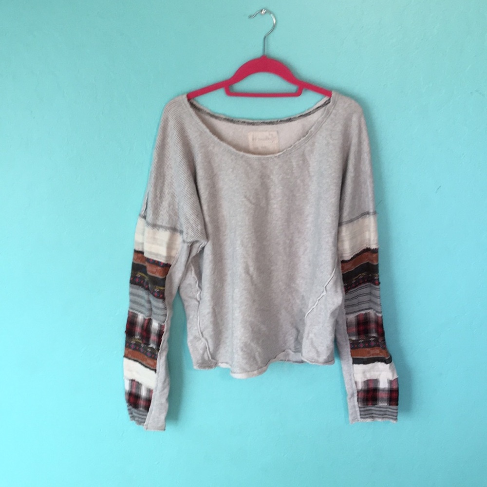 We the Free Off the Shoulder Patchwork Sweater