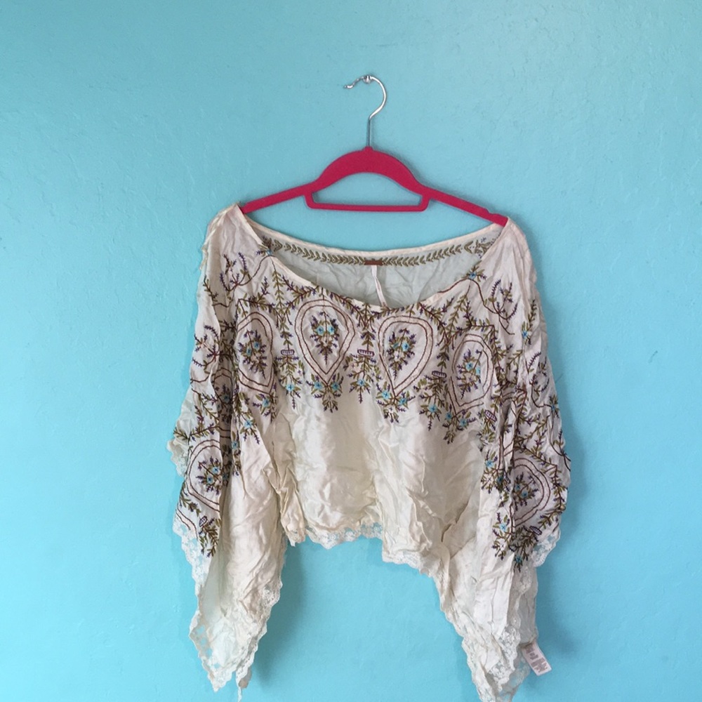 Free People Flowy Silk Embroidered Top