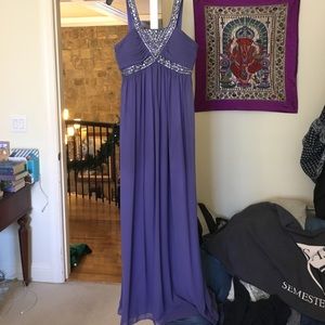Purple prom dress with  sequins and beading.
