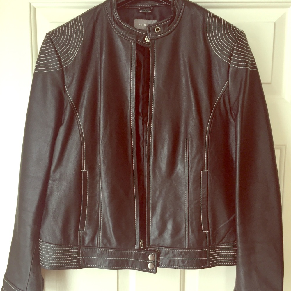 Black/brown detailed Learher Jacket