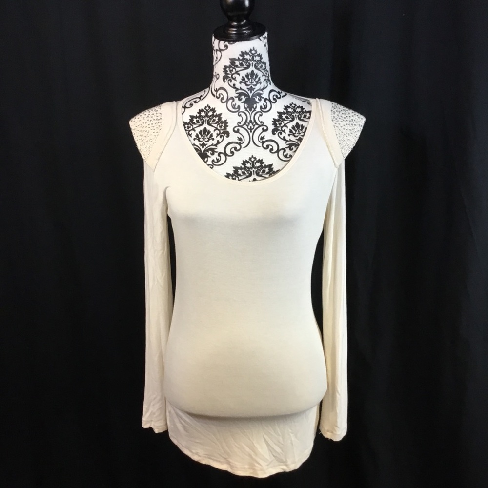 BCBGMaxAzaria rhinestones long sleeve top sz L