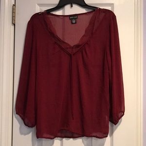 Sheer Maroon Vneck Lace Top