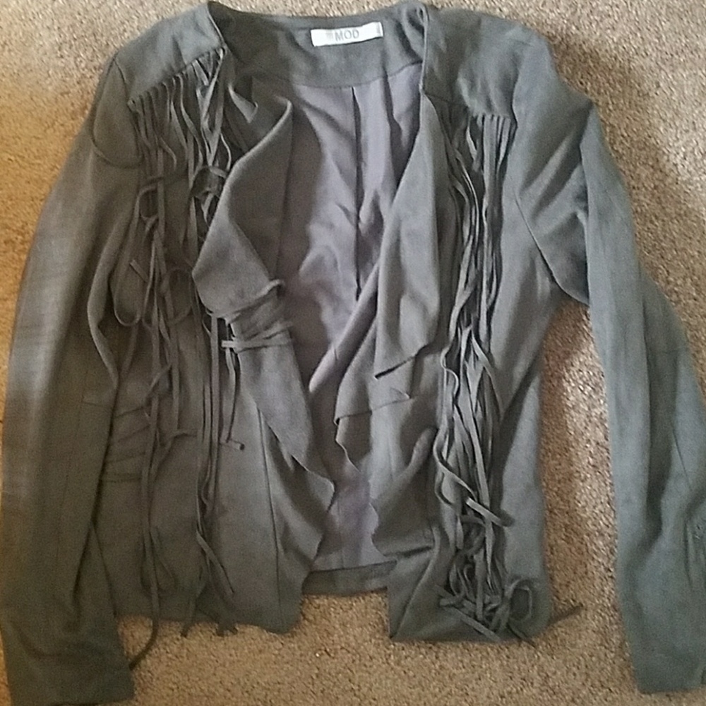 Grey suede fringe blazer/jacket