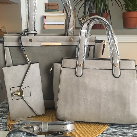 100%  Vegan Leather 3pc Tote - Picture 1 of 2