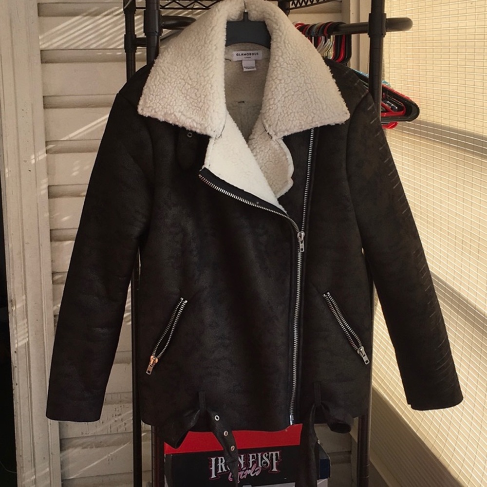 Brown Sherpa Lined Moto Coat