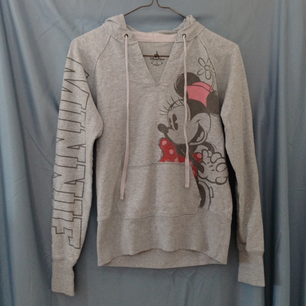 Sm gray DISNEY Minnie Mouse distressed hoodie
