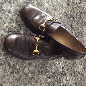 GUCCI brown traditional loafers with gold bit  8.5