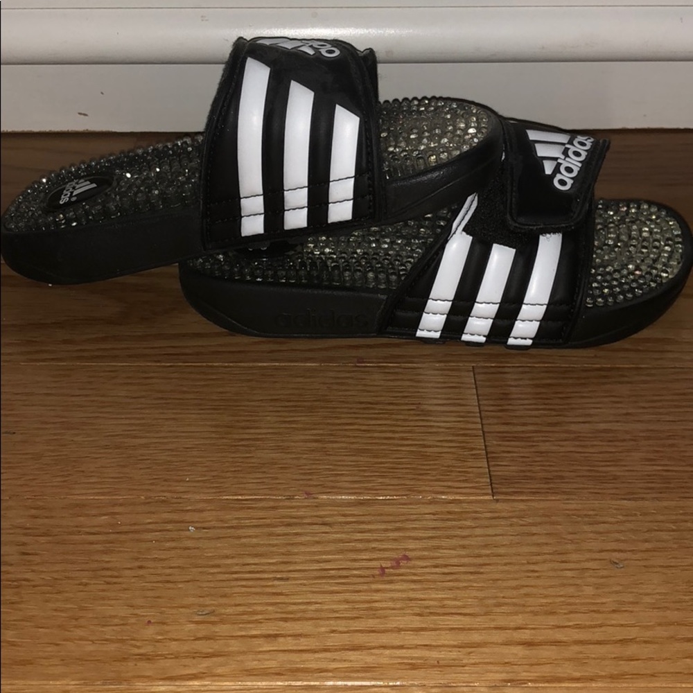 Black and White Adidas Slides