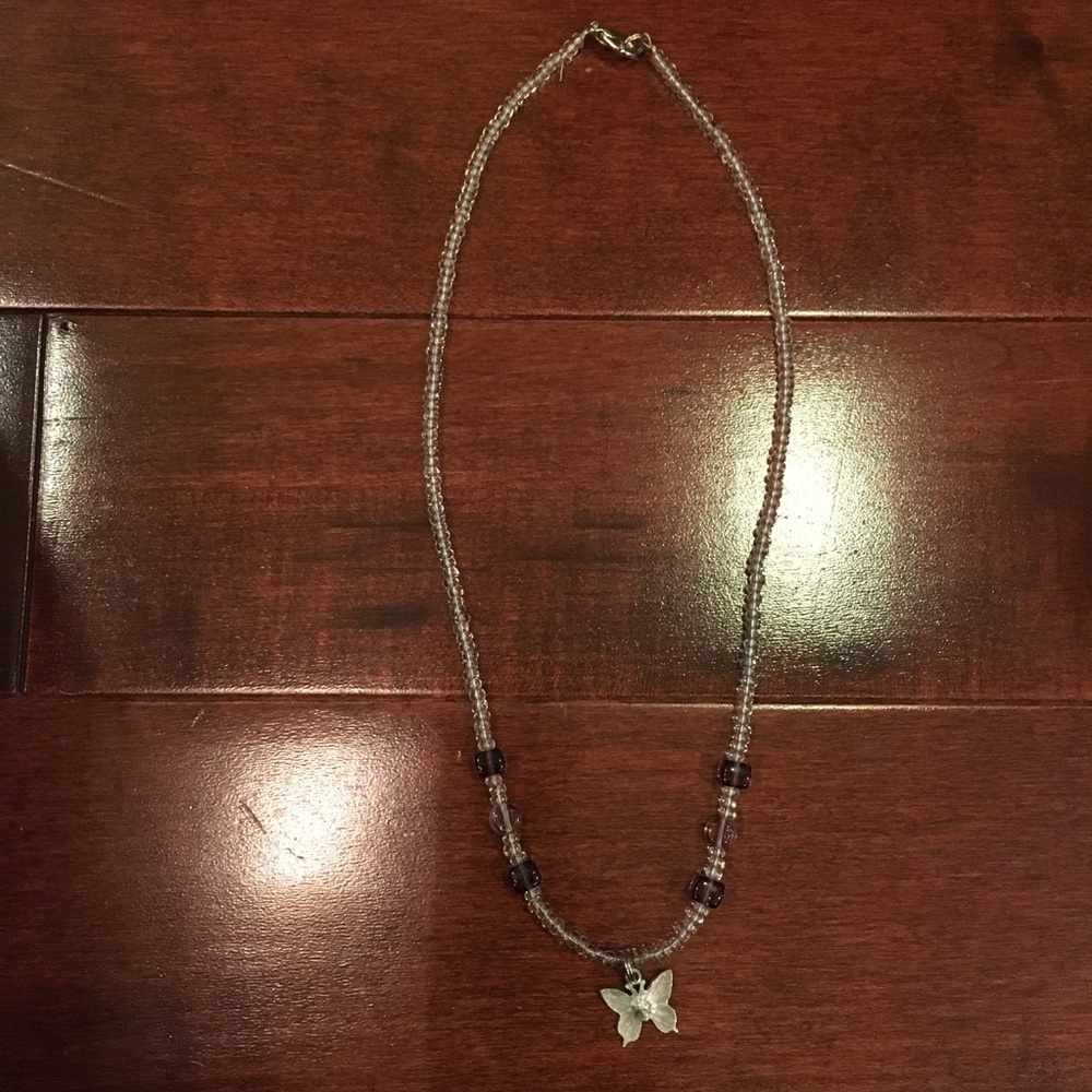 Beaded Purple Butterfly Necklace