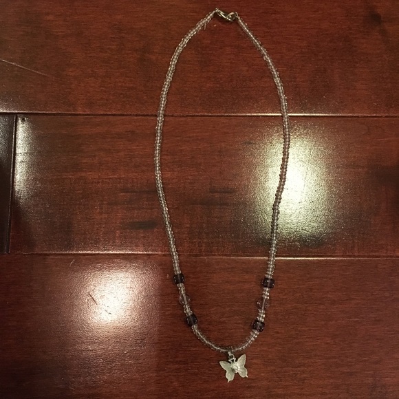 Beaded Purple Butterfly Necklace - Picture 1 of 4