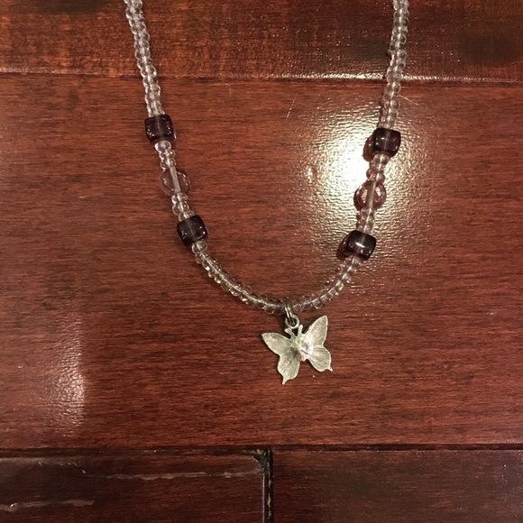 Beaded Purple Butterfly Necklace - Picture 2 of 4