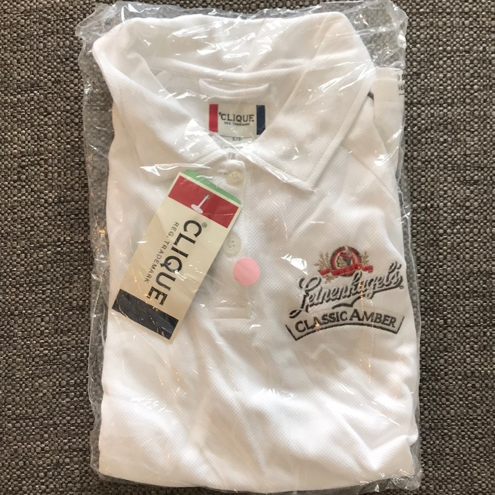 Short-sleeve white mesh-like Leinenkugel’s polo