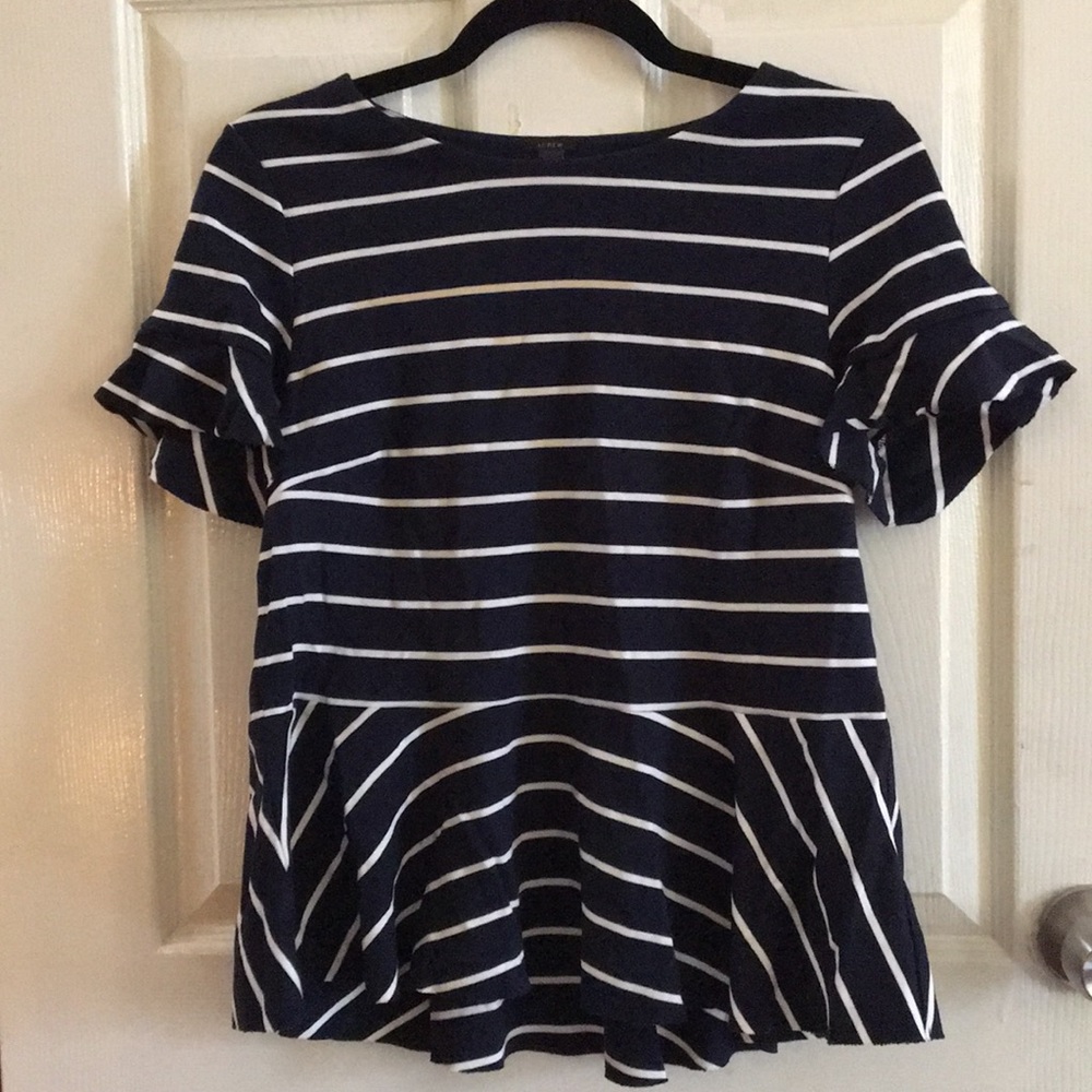 J Crew Striped Peplum Tee