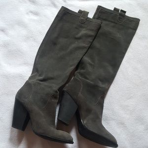 Grey Suede Tall Boots, Size 10