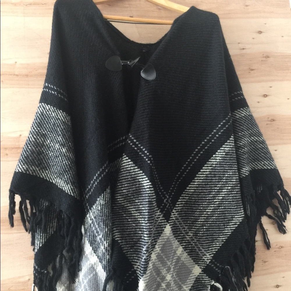 Plaid sweater cape tunic