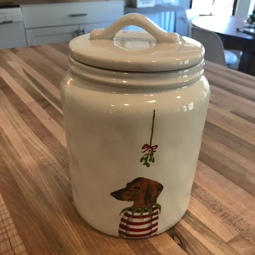 Rae Dunn Clay Christmas Dog Mistletoe Canister