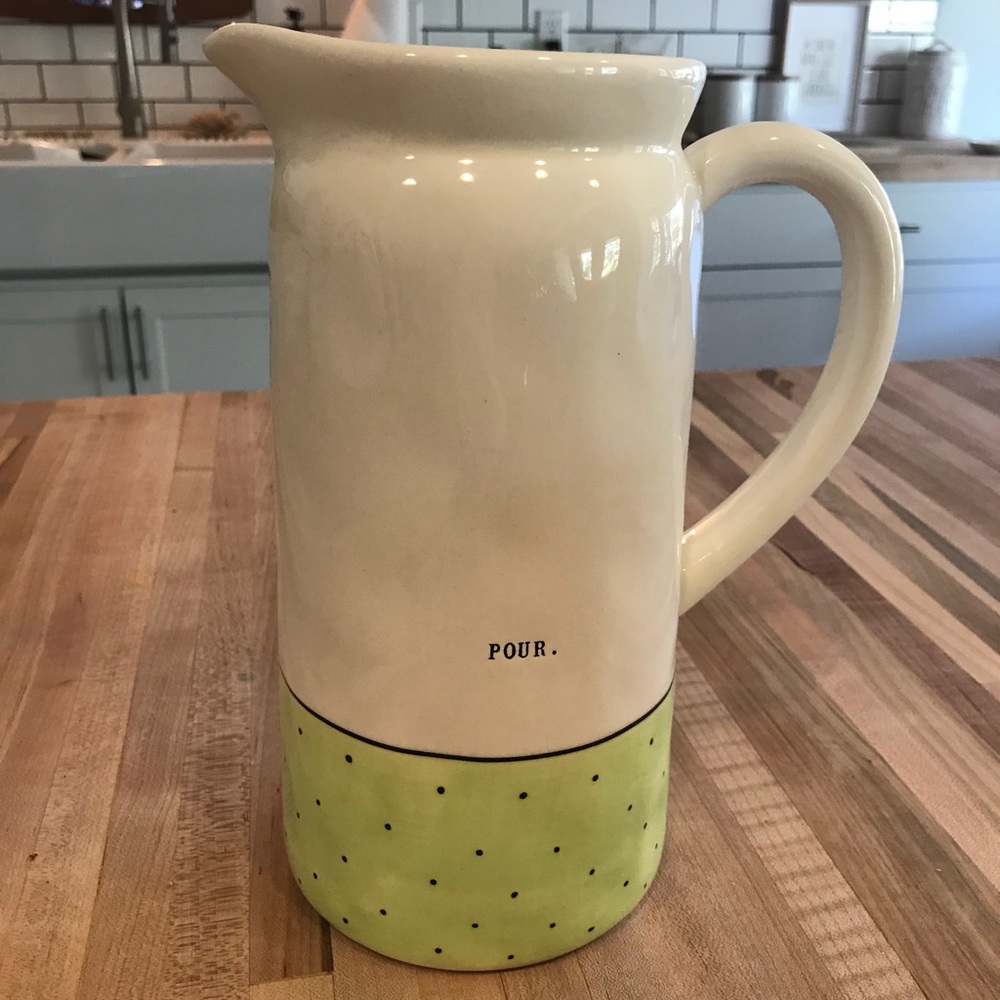 Rae Dunn Clay Green Polka Dot Pour Christmas