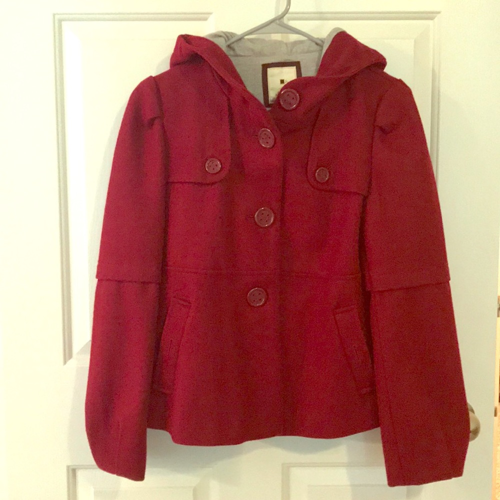 Anthropologie Red Hooded Coat Size 8