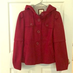 Anthropologie Red Hooded Coat Size 8