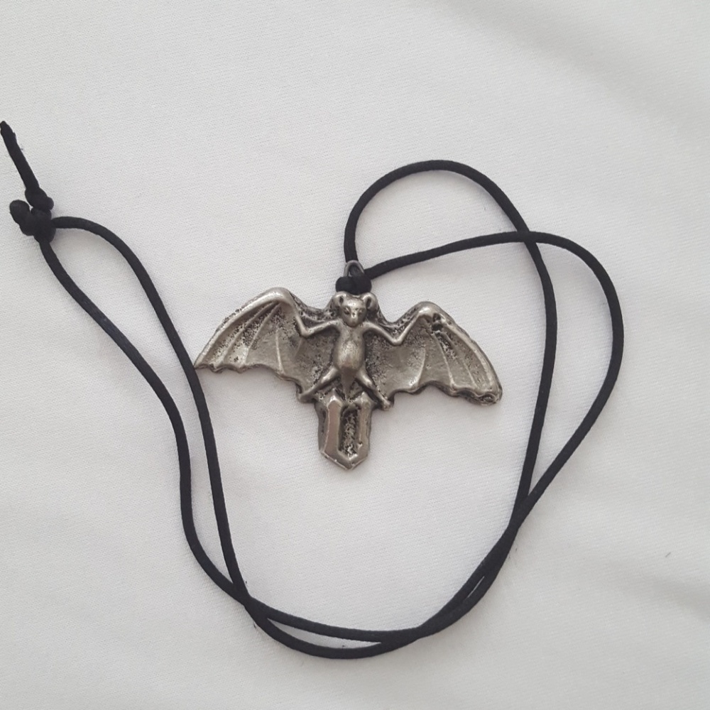 Goth pewter bat with black cord