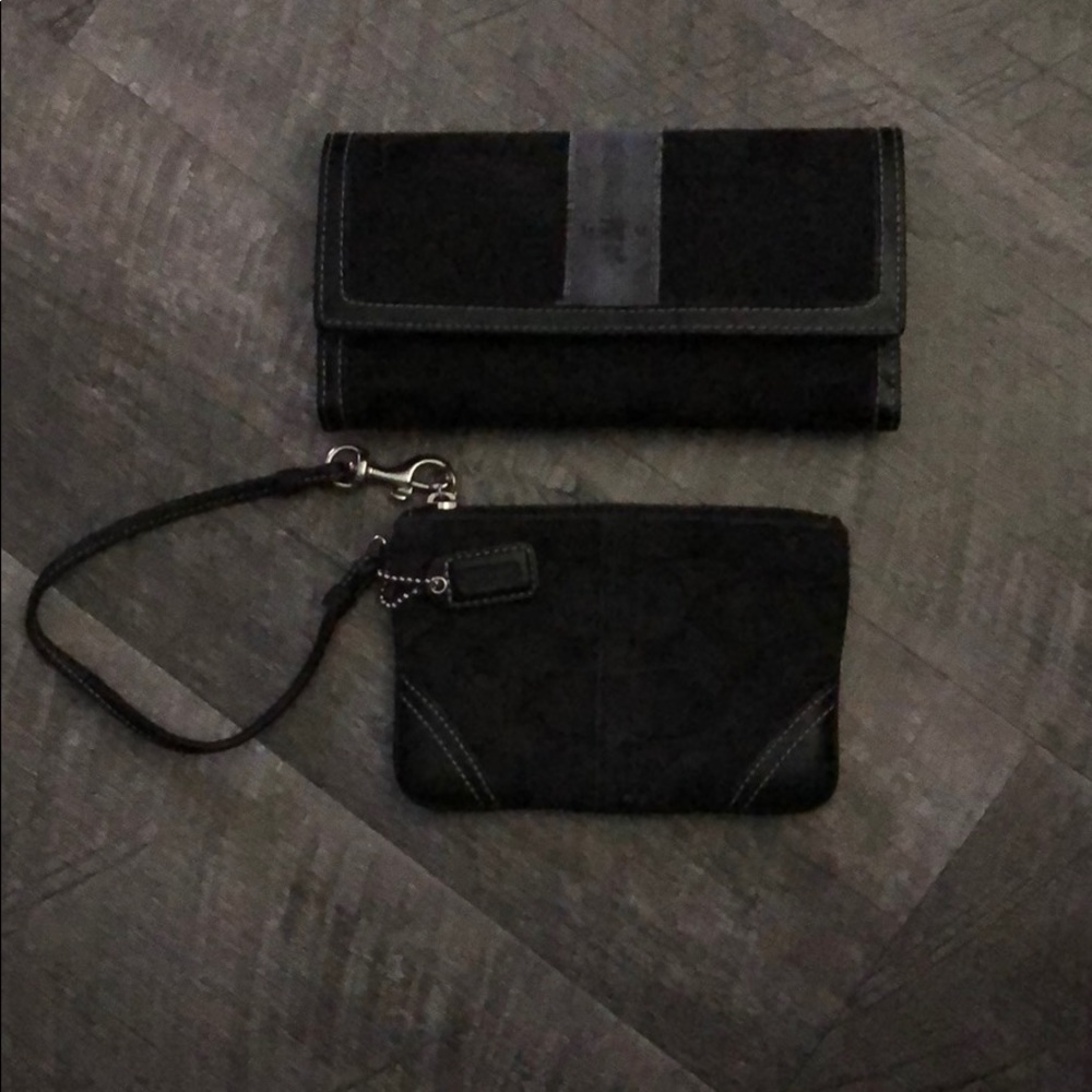 Coach hertage striped wallet and wristlet