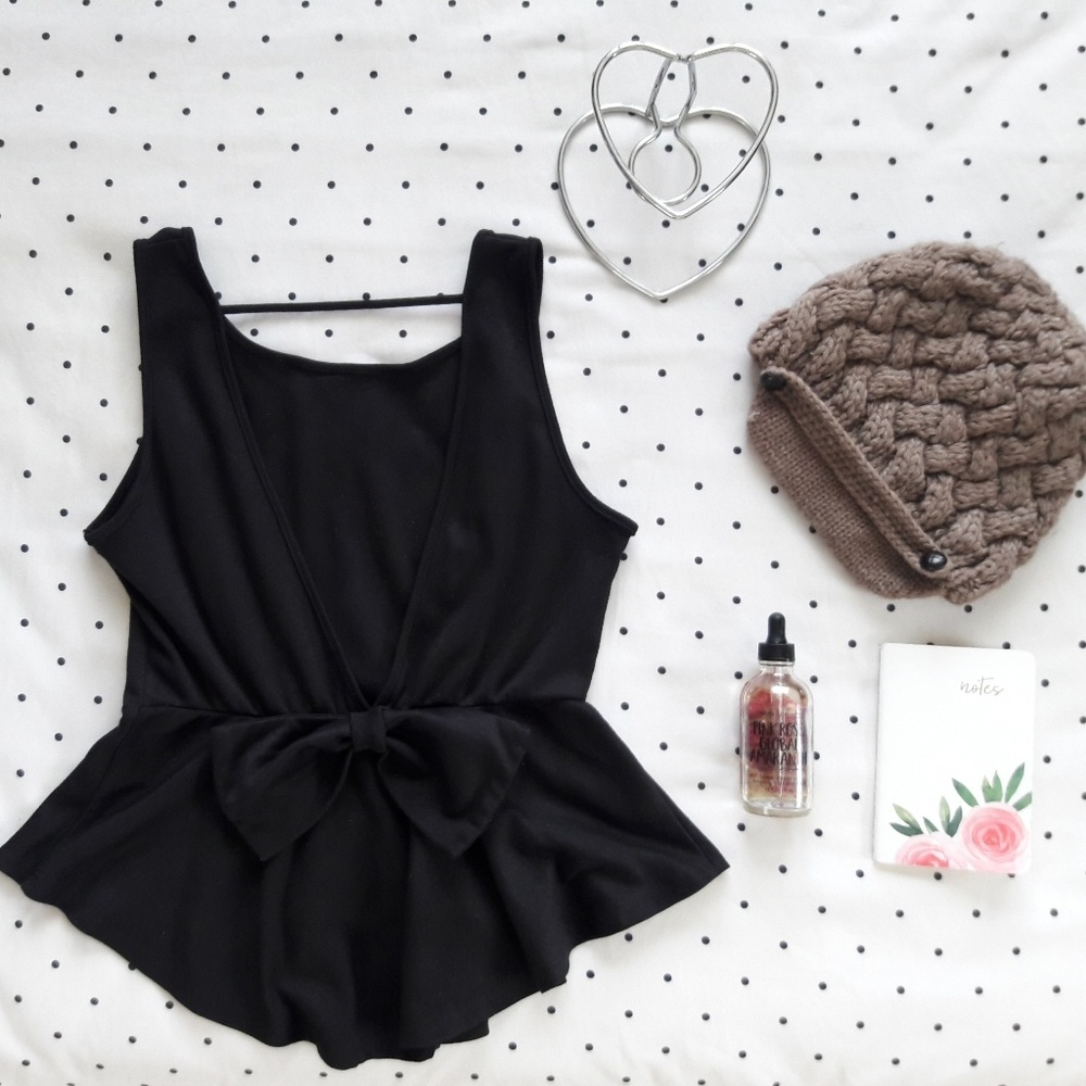 Black Peplum Top w/ Deep "V" Back