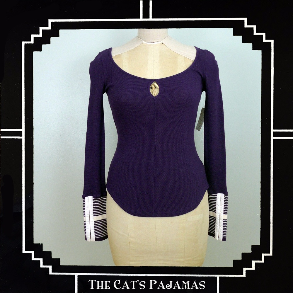 Free People Mod Striped Cuff Purple Top ExtraSmall