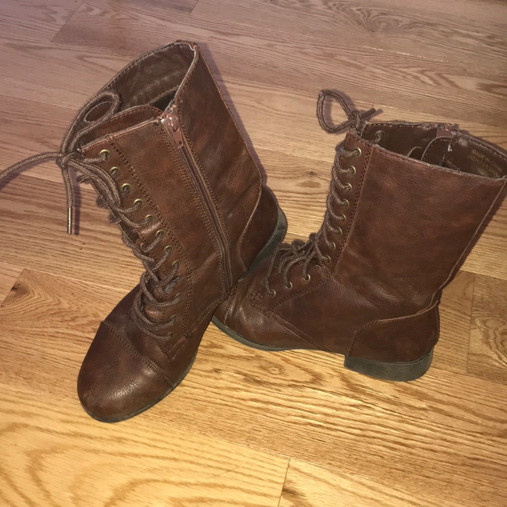 Brown lace up combat boots
