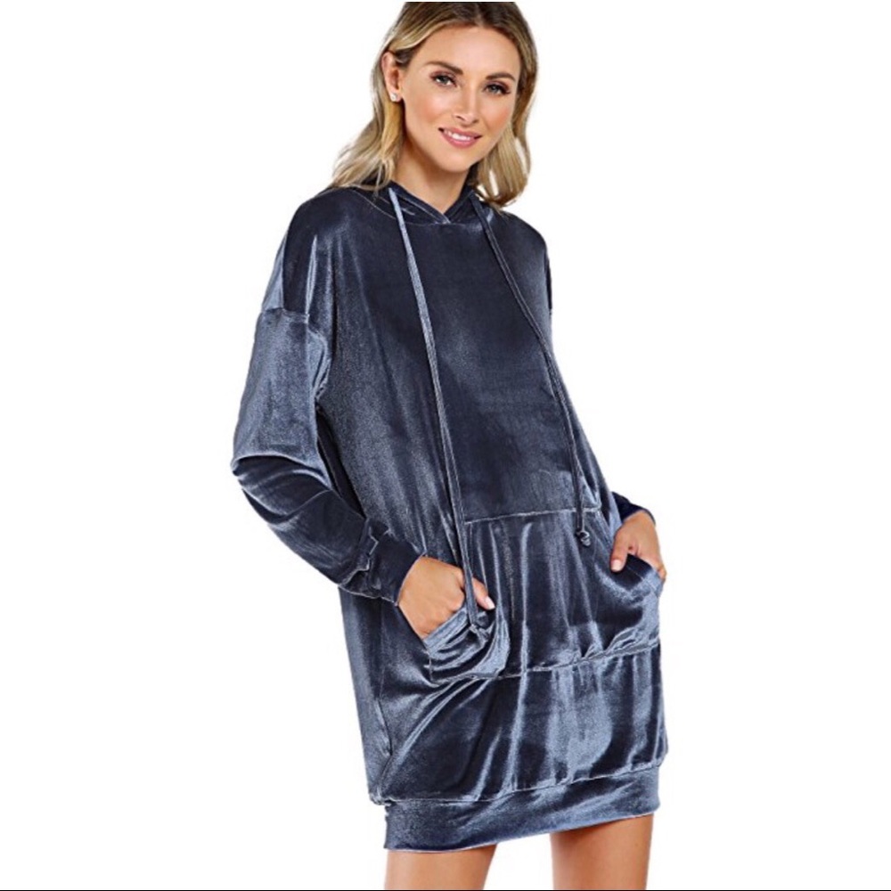 Velvet Hoodie Dress - Picture 1 of 4