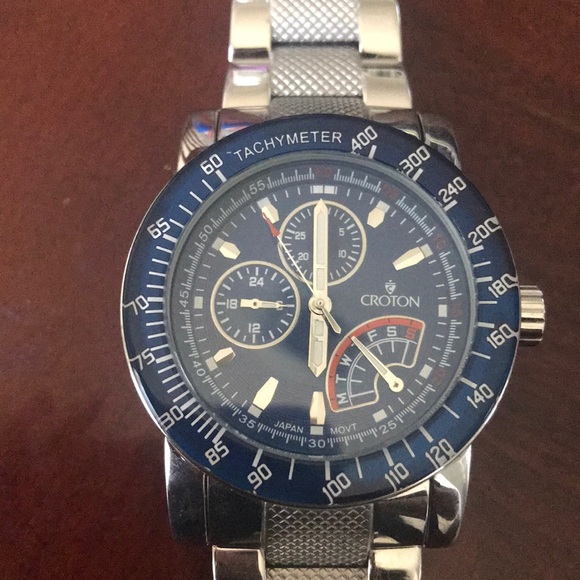 Croton Japan Quartz Men Men’s Croton Blue Face Watch