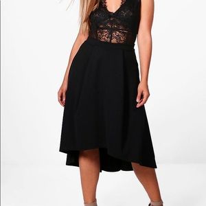 boohoo Plus Eva Scuba Dipped Hem Midi Skirt
