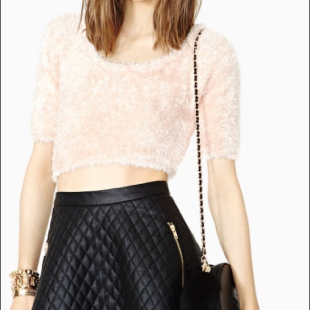 Nasty Gal Pink Half Sleeve Fuzzy Sweater