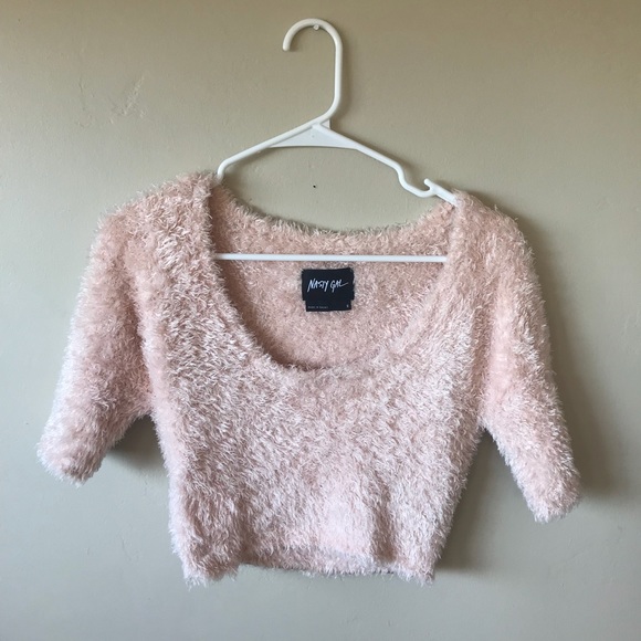 Nasty Gal Pink Half Sleeve Fuzzy Sweater - Picture 2 of 3