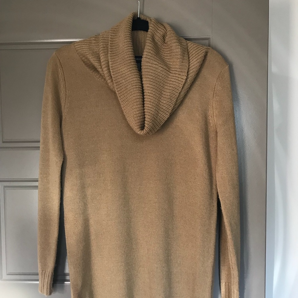 Tan chunky turtle neck sweater.