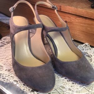 Ann Taylor Heels Grey Suede Open Heel Pump 6 1/2