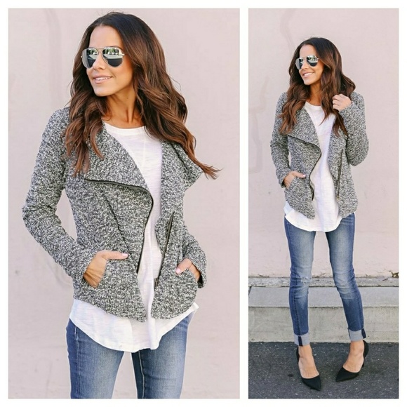 FINAL FEW. Grey asymmetrical zipper jacket - Picture 2 of 5