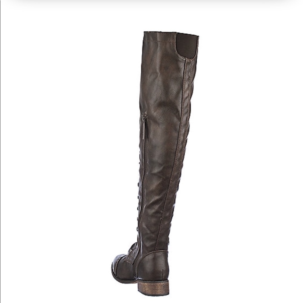 Brown Thigh High Over The Knee Lace Up Flat Boots - Picture 7 of 8