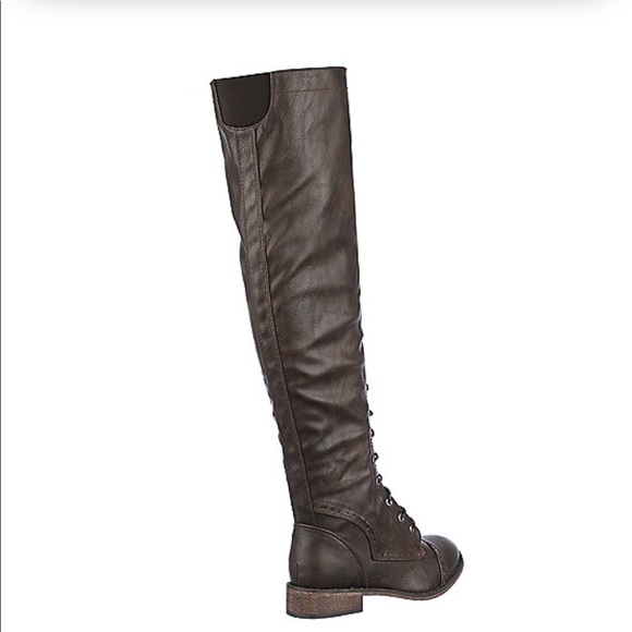 Brown Thigh High Over The Knee Lace Up Flat Boots - Picture 8 of 8