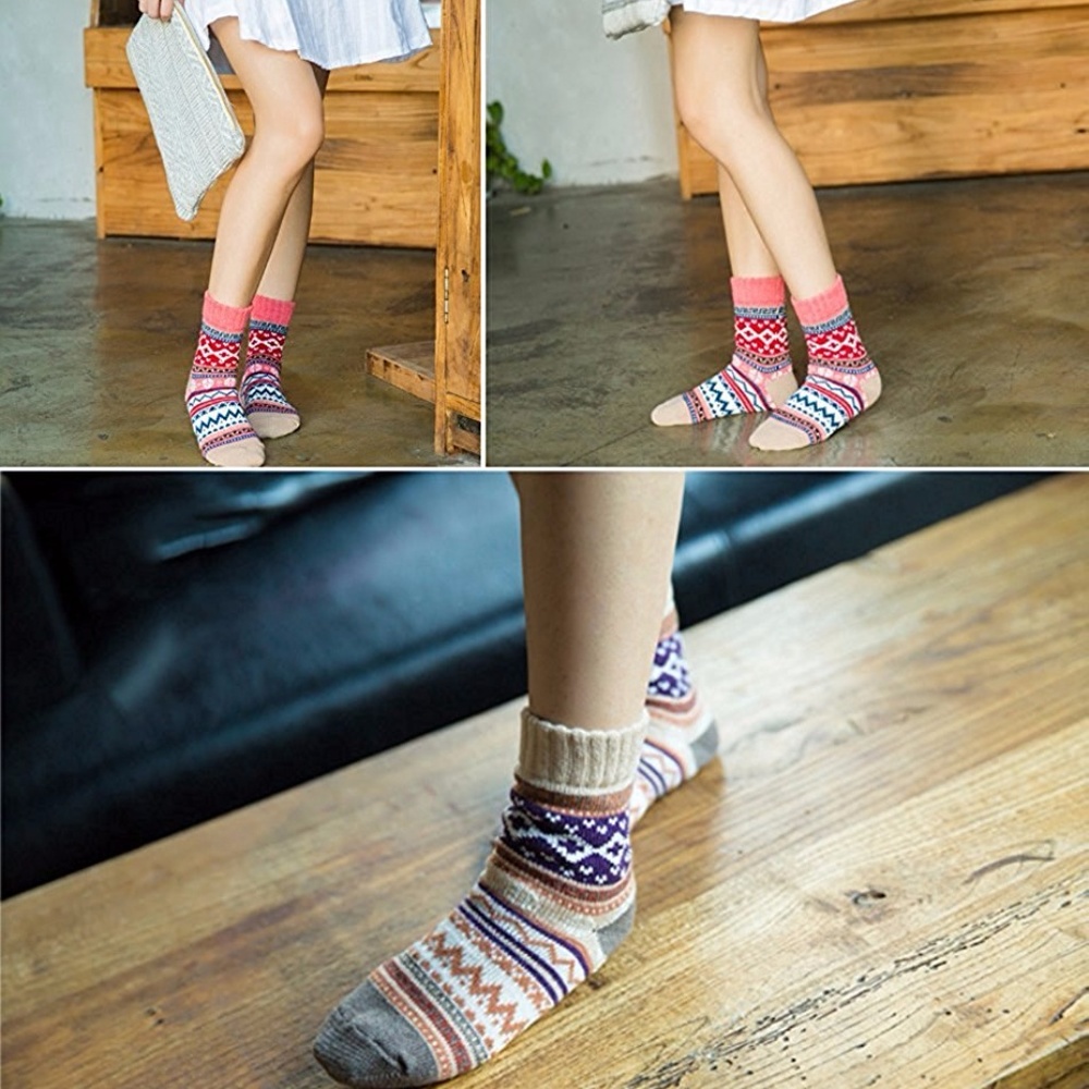 Womens 5 Pairs Vintage Style Thick Knitting Socks - Picture 7 of 7