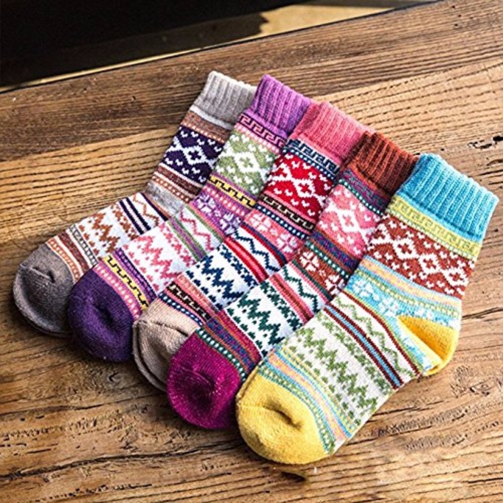 Womens 5 Pairs Vintage Style Thick Knitting Socks - Picture 6 of 7