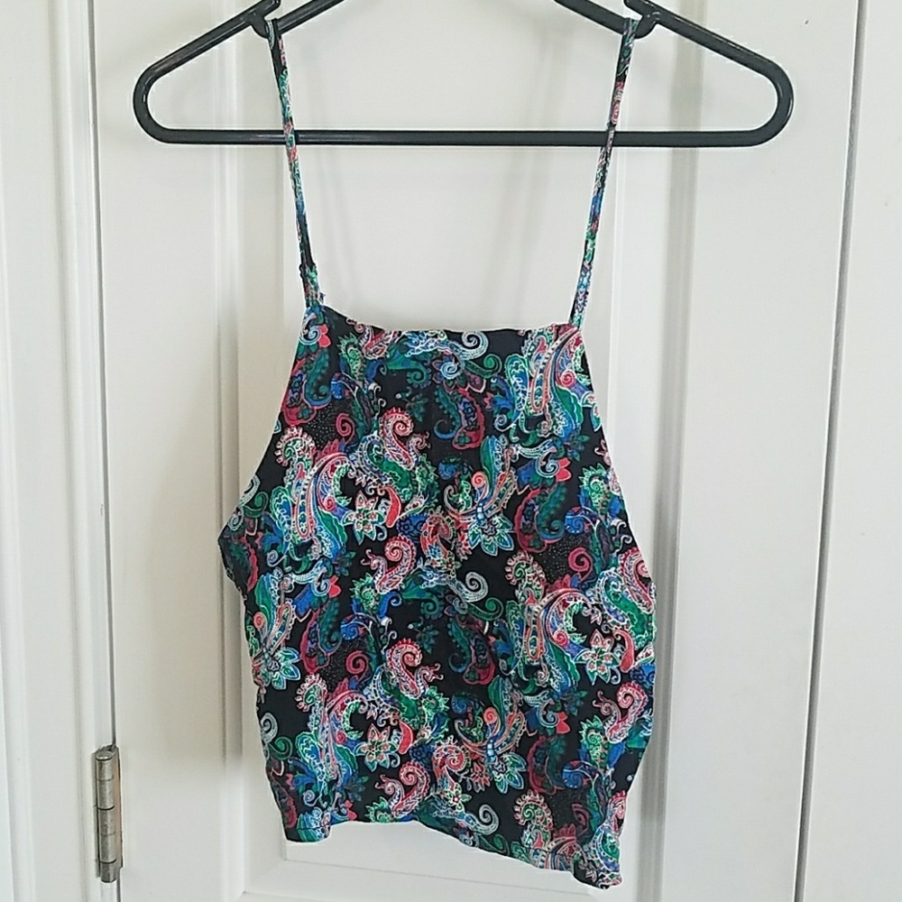 Naanaa black printed crop top adjustable strap S