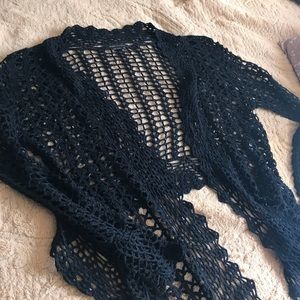 BCBG Max Azria crocheted high-low cardigan