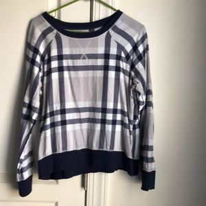 Blue and white plaid sweater