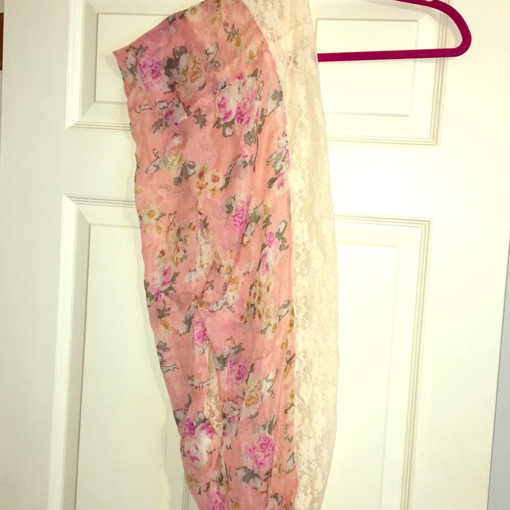 Pink floral and lace infinity scarf - never worn