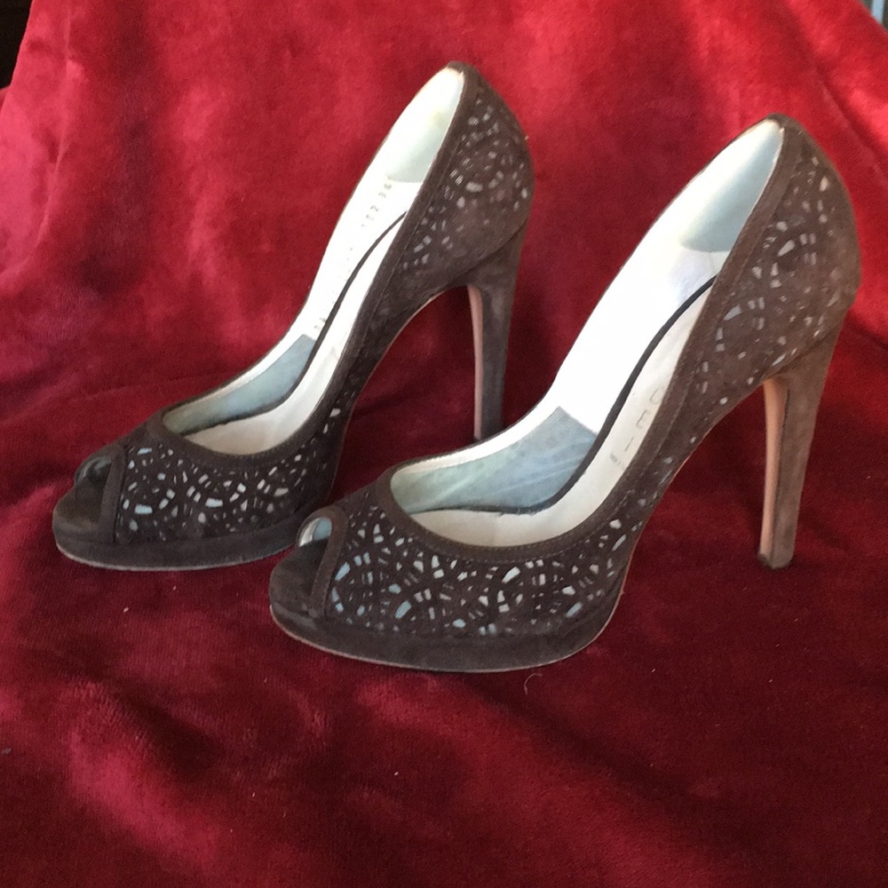 Laser cut suede Casadei platform heels