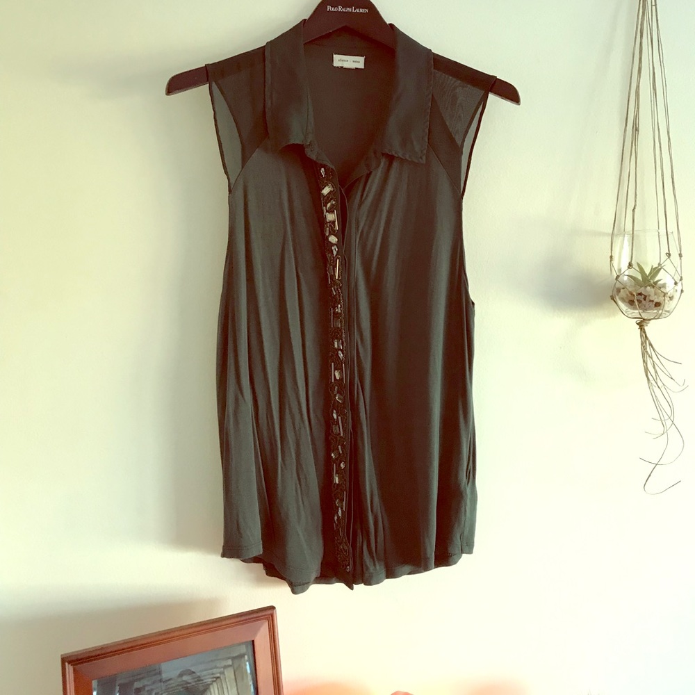 Silence & Noise Button Up Tank with Embellishment